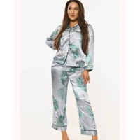Leaf Print Satin PJ Set