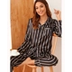 Striped Satin PJ Set black