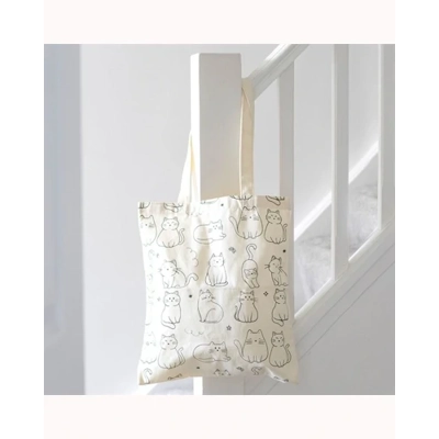White Cat Print Polycotton Tote Bag