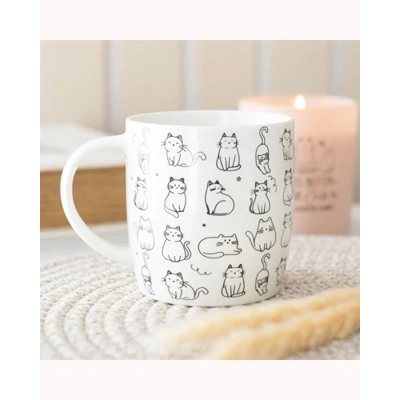 White Happy Cat Print Mug