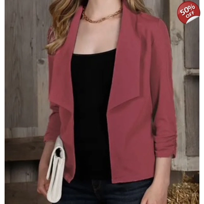 Mauve 3/4 Sleeve Shirring Open Blazer