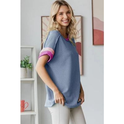 Ribbed Color Block Top