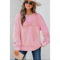 Bright Pink Mineral Wash Big Bow Patchwork Pullover