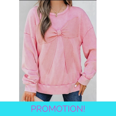 Bright Pink Mineral Wash Big Bow Patchwork Pullover