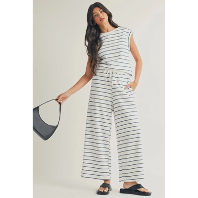Striped Texture Two Piece Pants Set