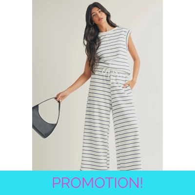 Striped Texture Two Piece Pants Set Striped Texture Two Piece Pants Set