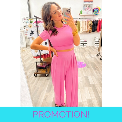 Strawberry Pink Slim Fit Crop Top and Pleated Wide Leg Pan.. Strawberry Pink Slim Fit Crop Top and Pleated Wide Leg Pan..