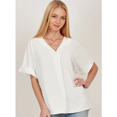 Solid Collared Short Sleeve Loose Boxy Top