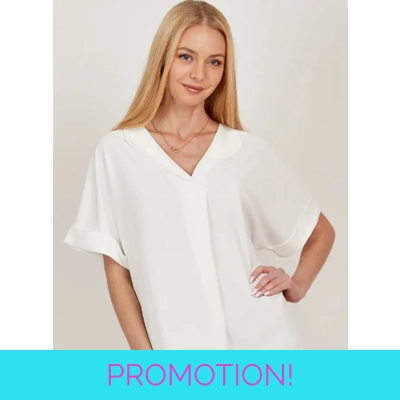 Solid Collared Short Sleeve Loose Boxy Top Solid Collared Short Sleeve Loose Boxy Top
