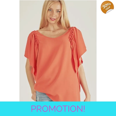Solid Short Ruffle Sleeve Loose Fitting Top