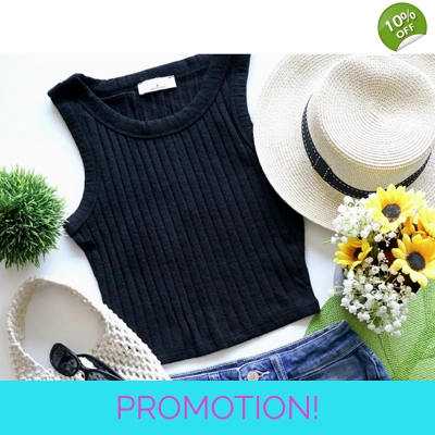 Black Ribbed Sleeveless Crop Tank Top