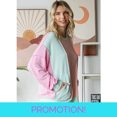 Color Block Patchwork Exposed Seam Pink