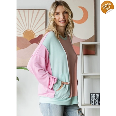 Color Block Patchwork Exposed Seam Pink