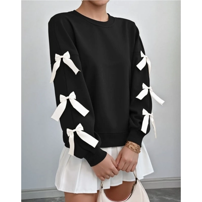 Bow Sleeve Round Neck Long Sleeve Sweatshirt