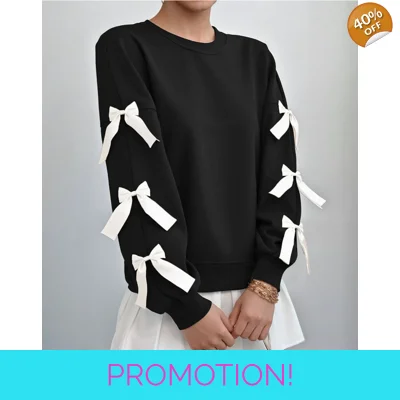 Bow Sleeve Round Neck Long Sleeve Sweatshirt