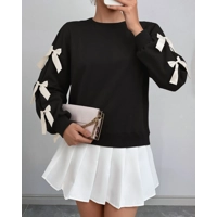 Bow Sleeve Round Neck Long Sleeve Sweatshirt