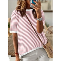 Striped Colorblock Crew Neck Knit Sweater