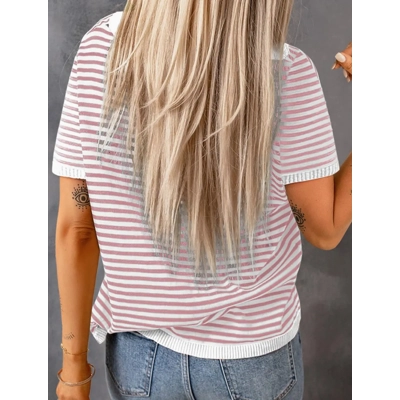 Striped Colorblock Crew Neck Knit Sweater