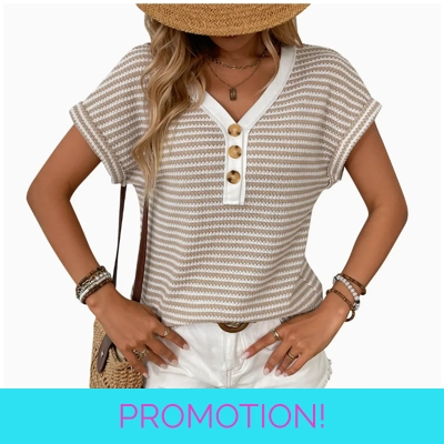 V-Neck Button Knit Pull..