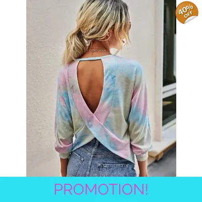 Round Neck Tie Dye Open Back Loose Sweatshirt