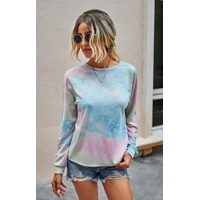Round Neck Tie Dye Open Back Loose Sweatshirt