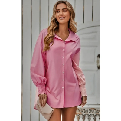 Color Block Button Down Cuffed Sleeves Blouse