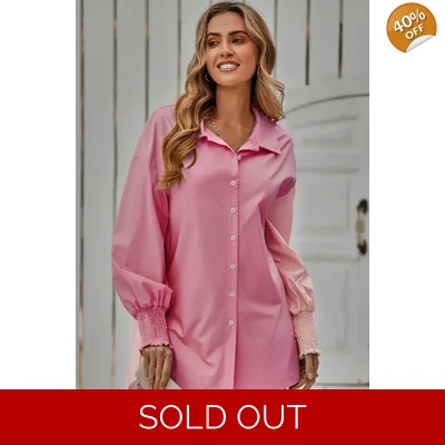 Color Block Button Down Cuffed Sleeves Blouse