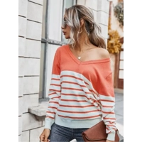 Color Block Stripes Knitted V Neck