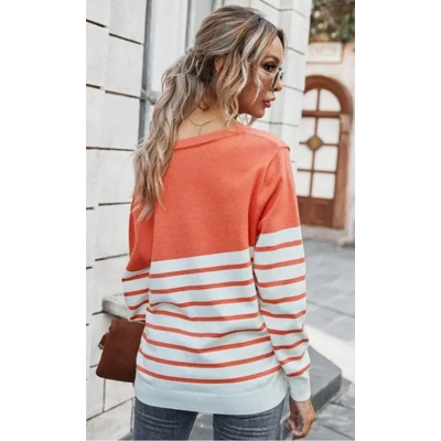Color Block Stripes Knitted V Neck