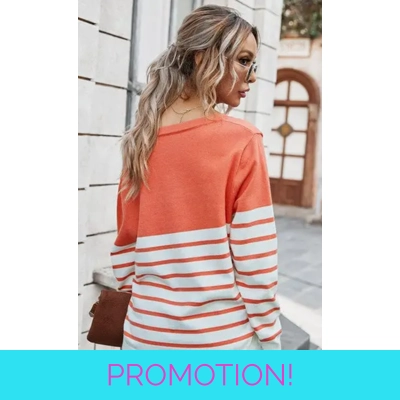 Color Block Stripes Knitted V Neck