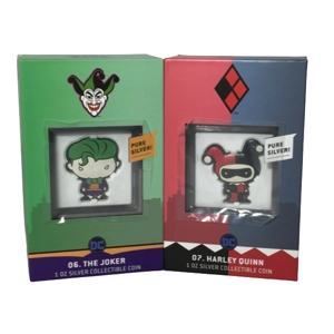 Par de Monedas Chibi Joker y Harley Quinn – Plata Pura
