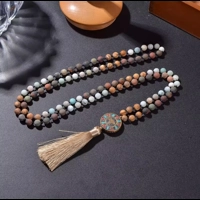 Natural Stone Meditation Mala Necklace – 108 Beads of Inner Balance & Peace