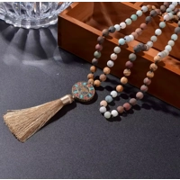 Natural Stone Meditation Mala Necklace – 108 Beads of Inner Balance & Peace