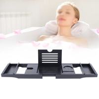 Luxury Expandable Bamboo Bathtub Tray – Adjustable Spa Caddy with Book & Wine Holder