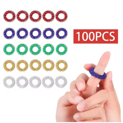 Acupressure Rings – Spiky Sensory Finger Rings for Relaxation & Focus (5–100 PCS, Random Colors)