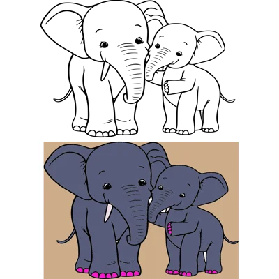Elephant Mama and Baby Split