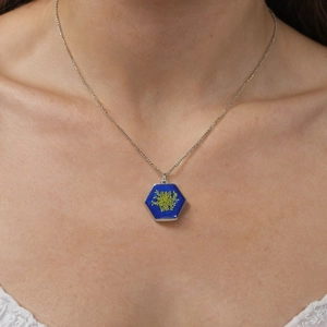 Vibrant Blue Resin Necklace with Pressed Yellow Flower