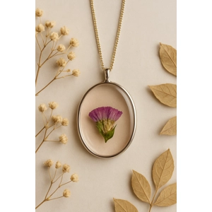 Real Dried Flower Resin Necklace - Botanical Jewellery with Purple Bloom