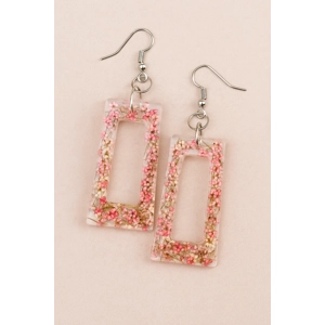 Pink & White Real Pressed Flowers - Rectangle Dangle Earrings