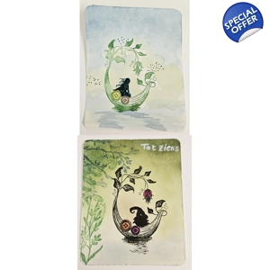 Kabouter in bladbootje set van 2 kaarten