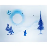 Winter landschap met dennen en konijn