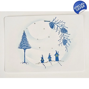 Set van 2 winterkaarten huisjes en kerstbomen