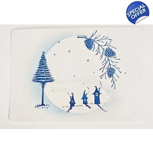 Set van 2 winterkaarten huisjes en kerstbomen