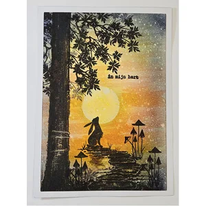 WK-279 Mixed Media kaart met Konijn en Stil Landschap