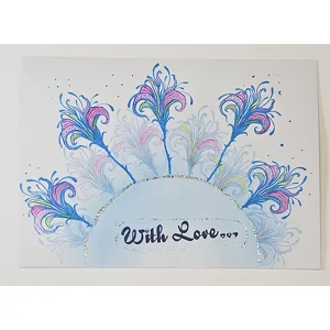 WK-292 Mixed media kaart met Kleurrijke Pluimen en Zilveren Glitteraccenten