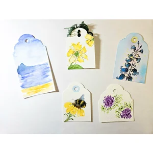 WK-307 Set Mini Aquarel Geschenklabels met Zachte Natuurillustraties