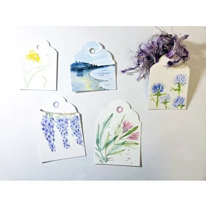 WK-308 Set Mini Aquarel Geschenklabels met Bloemen en Landschap