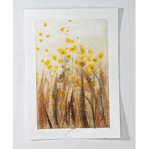 WK-319 Aquarelkaart met Warm Geel Bloemenveld