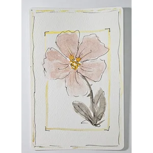 WK-322 Aquarelkaart Roze Bloem met Gouden Details