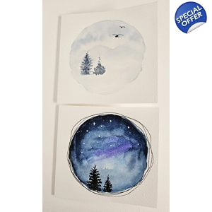 Dag & Nacht in Aquarel – Set van 2 dubbele kaarten